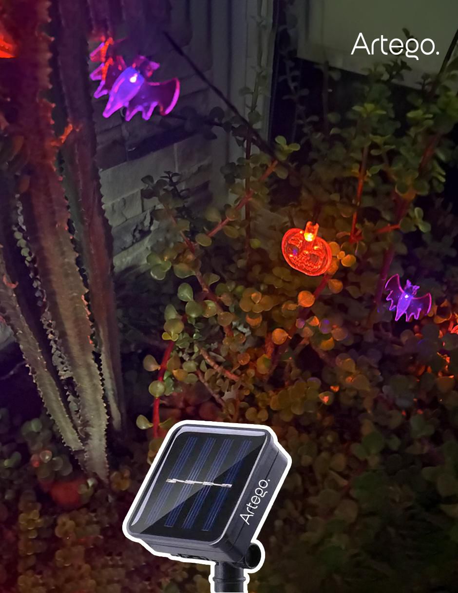 Serie funciones led Artego halloween calabaza murciélago solar con 100 focos