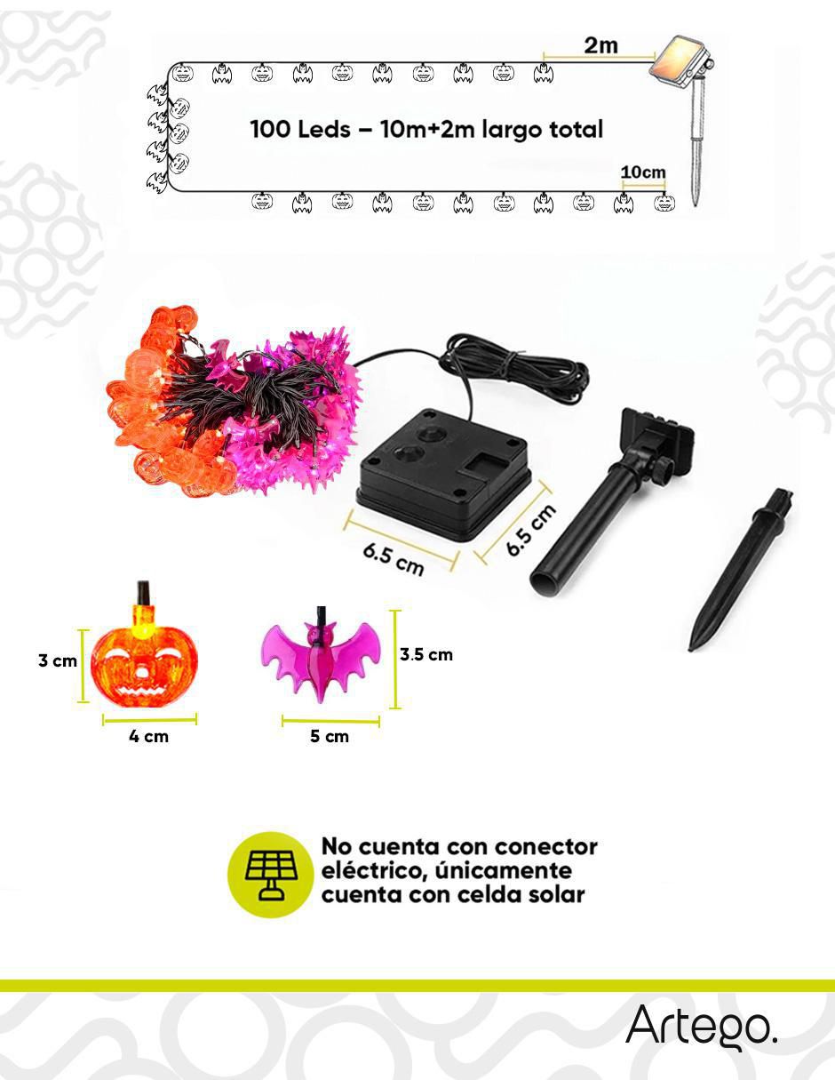 Serie funciones led Artego halloween calabaza murciélago solar con 100 focos