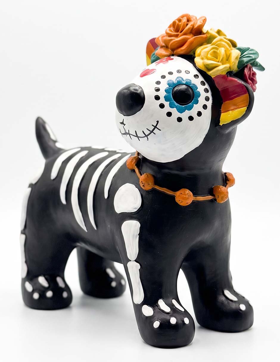 Figura decorativa día de muertos con forma de perro catrín