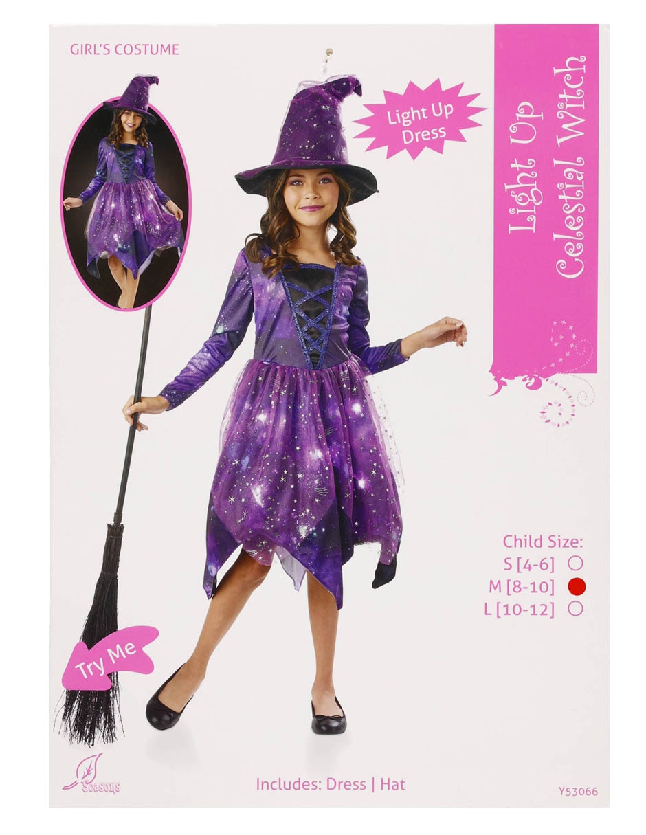 Disfraz de bruja con luces para niña
