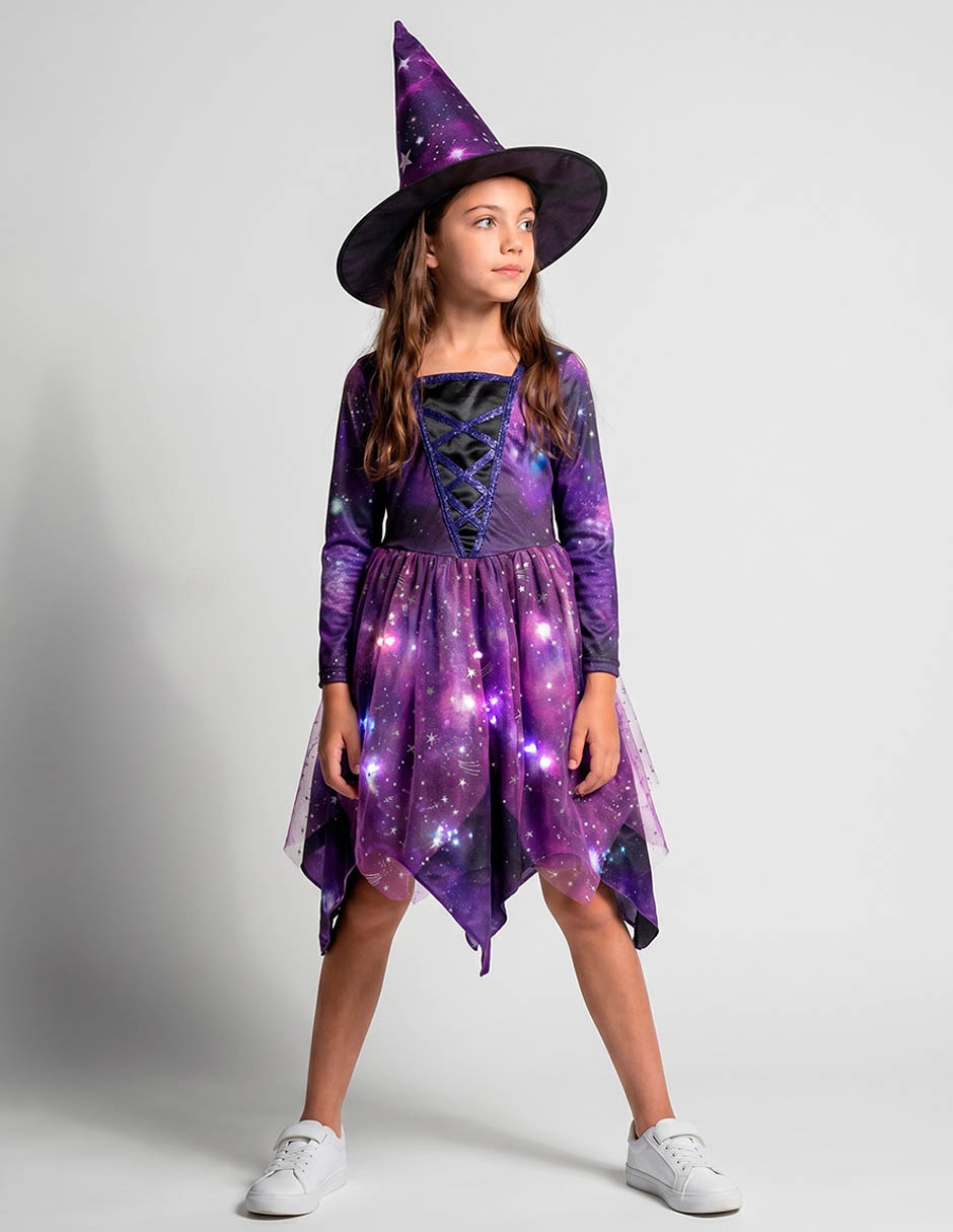 Disfraz de bruja con luces para niña 1
