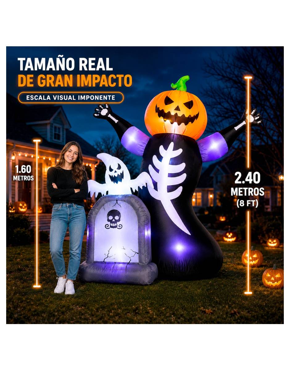 Figura decorativa con forma de calabaza con esqueleto 9