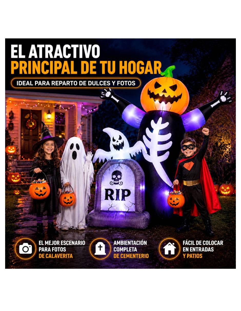 Figura decorativa con forma de calabaza con esqueleto 6