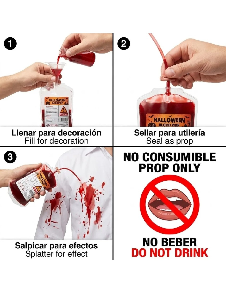 Set de accesorios para disfraz de Set de bolsas de sangre falsa para disfraz o fiesta