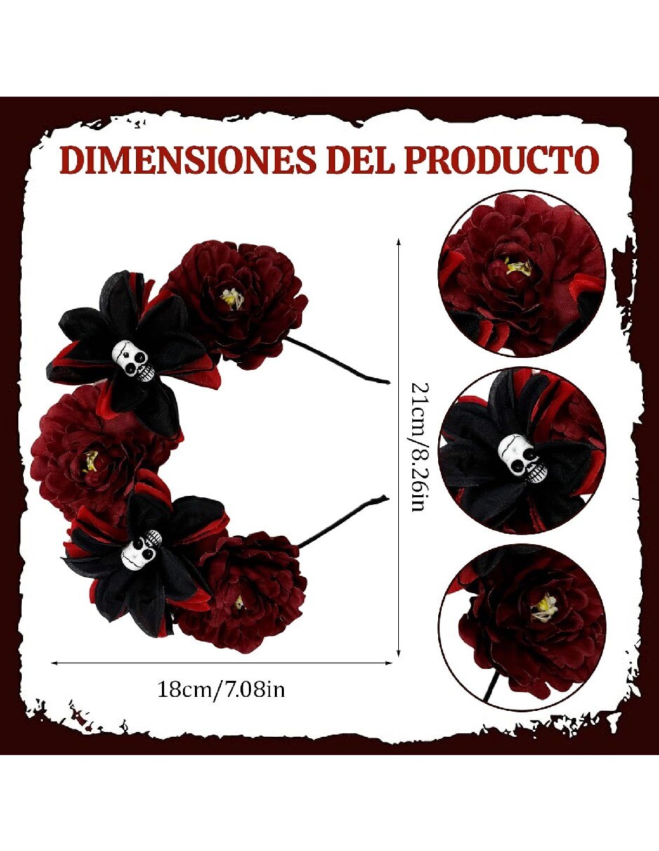 Diadema para disfraz de Diadema floral con calaveras para disfraz 4