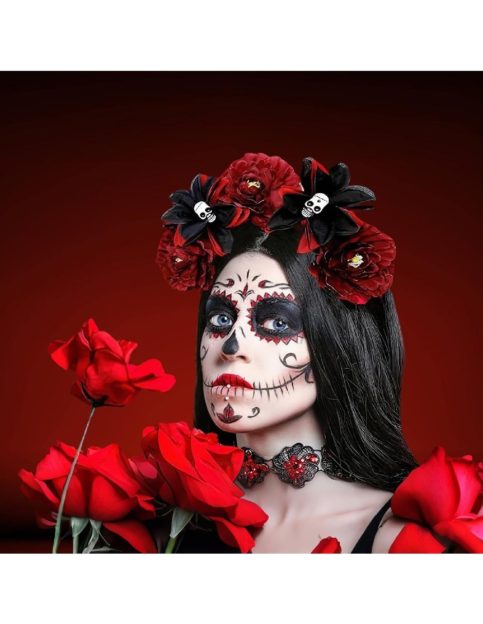 Diadema para disfraz de Diadema floral con calaveras para disfraz 2