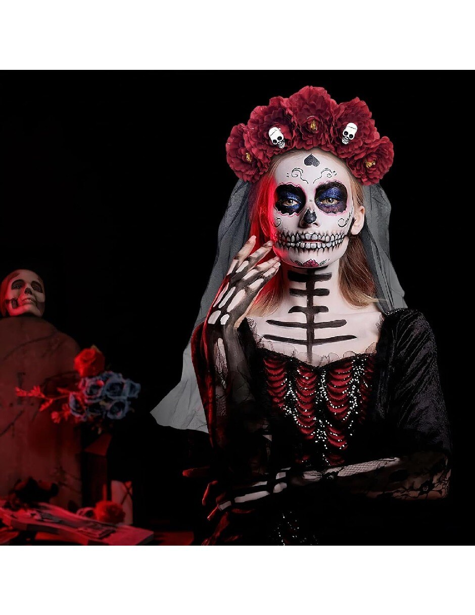 Diadema para disfraz de Diadema de calaveras con velo para disfraz 3