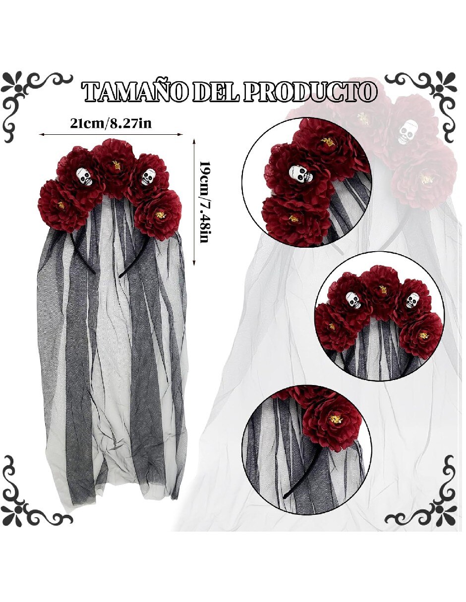 Diadema para disfraz de Diadema de calaveras con velo para disfraz 4