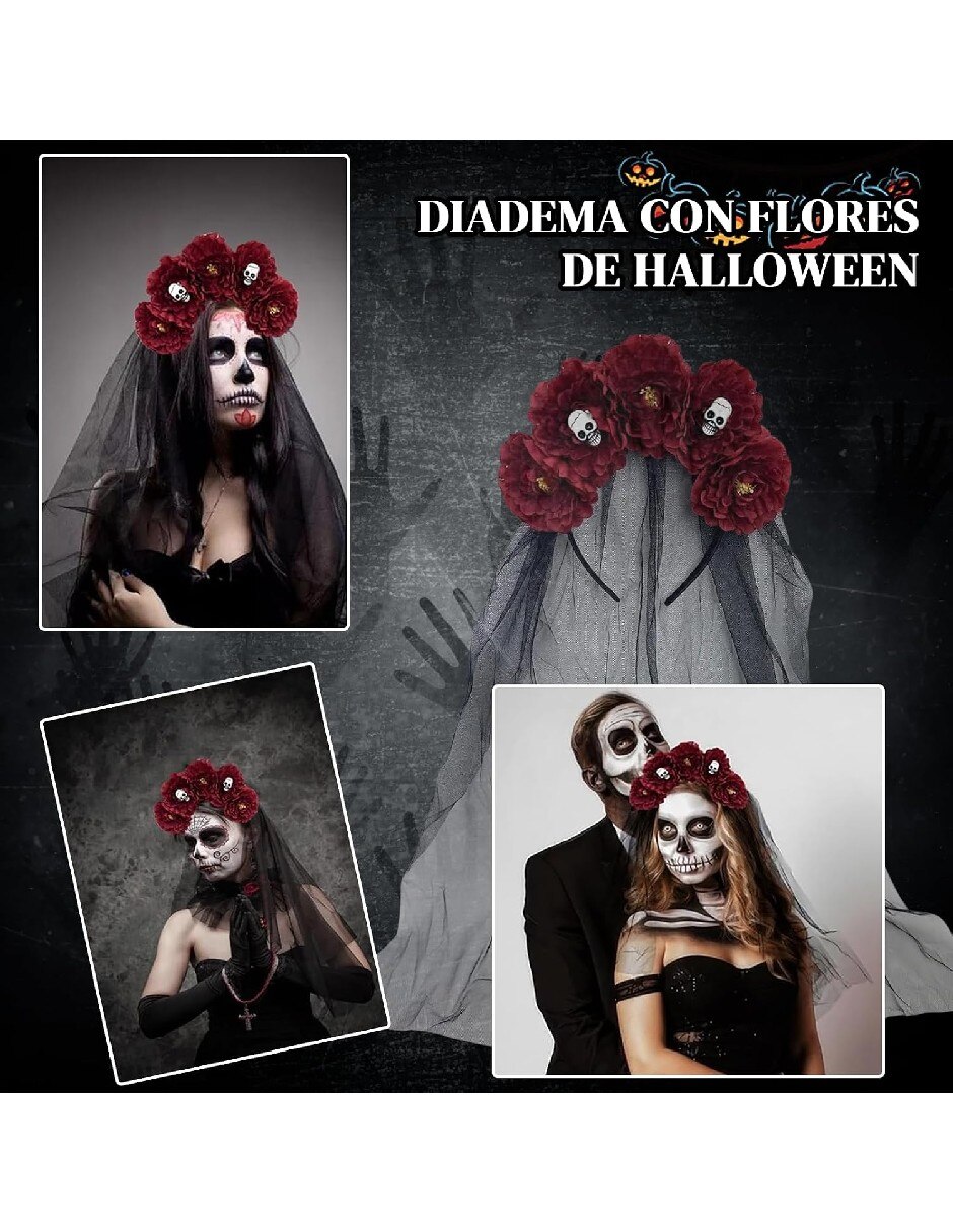 Diadema para disfraz de Diadema de calaveras con velo para disfraz 2