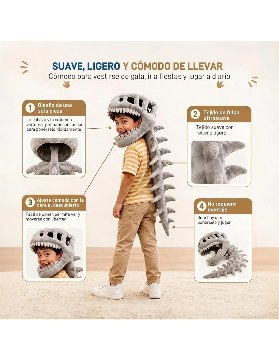 Gorro para disfraz de Gorro con esqueleto de dinosaurio para disfraz 3
