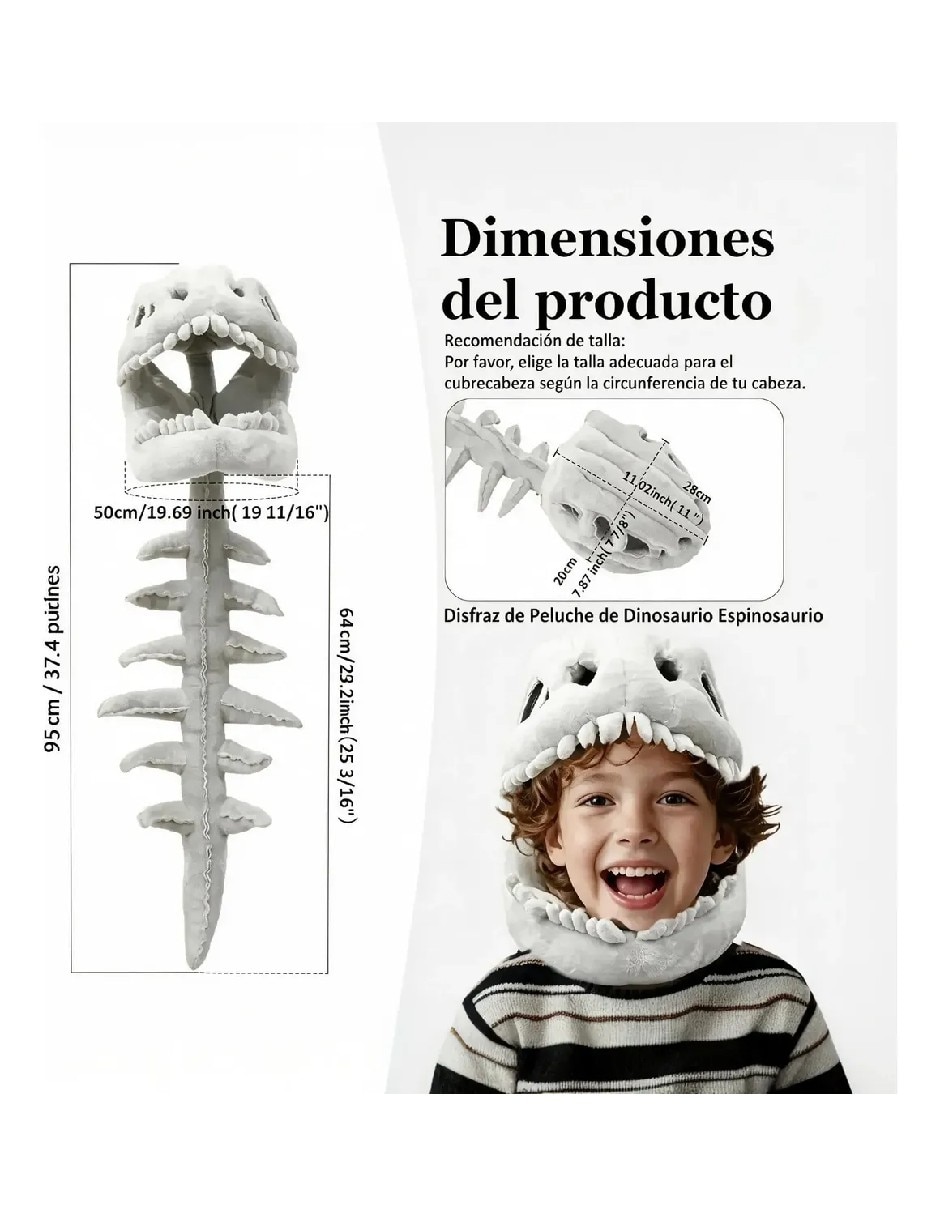 Gorro para disfraz de Gorro con esqueleto de dinosaurio para disfraz 4