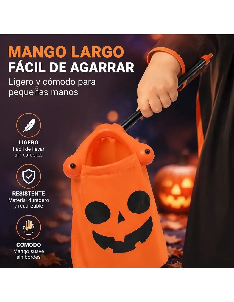 Bastón para disfraz con bolsa de calabaza para dulces de halloween 2