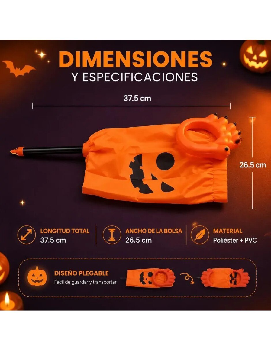 Bastón para disfraz con bolsa de calabaza para dulces de halloween 5