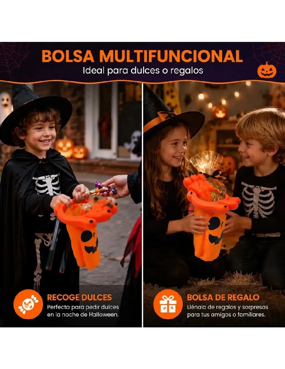 Bastón para disfraz con bolsa de calabaza para dulces de halloween 3