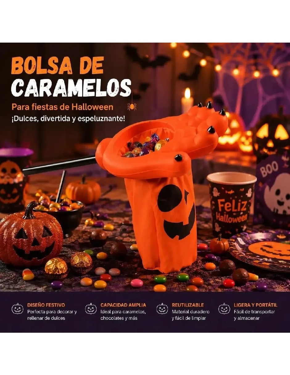 Bastón para disfraz con bolsa de calabaza para dulces de halloween 4