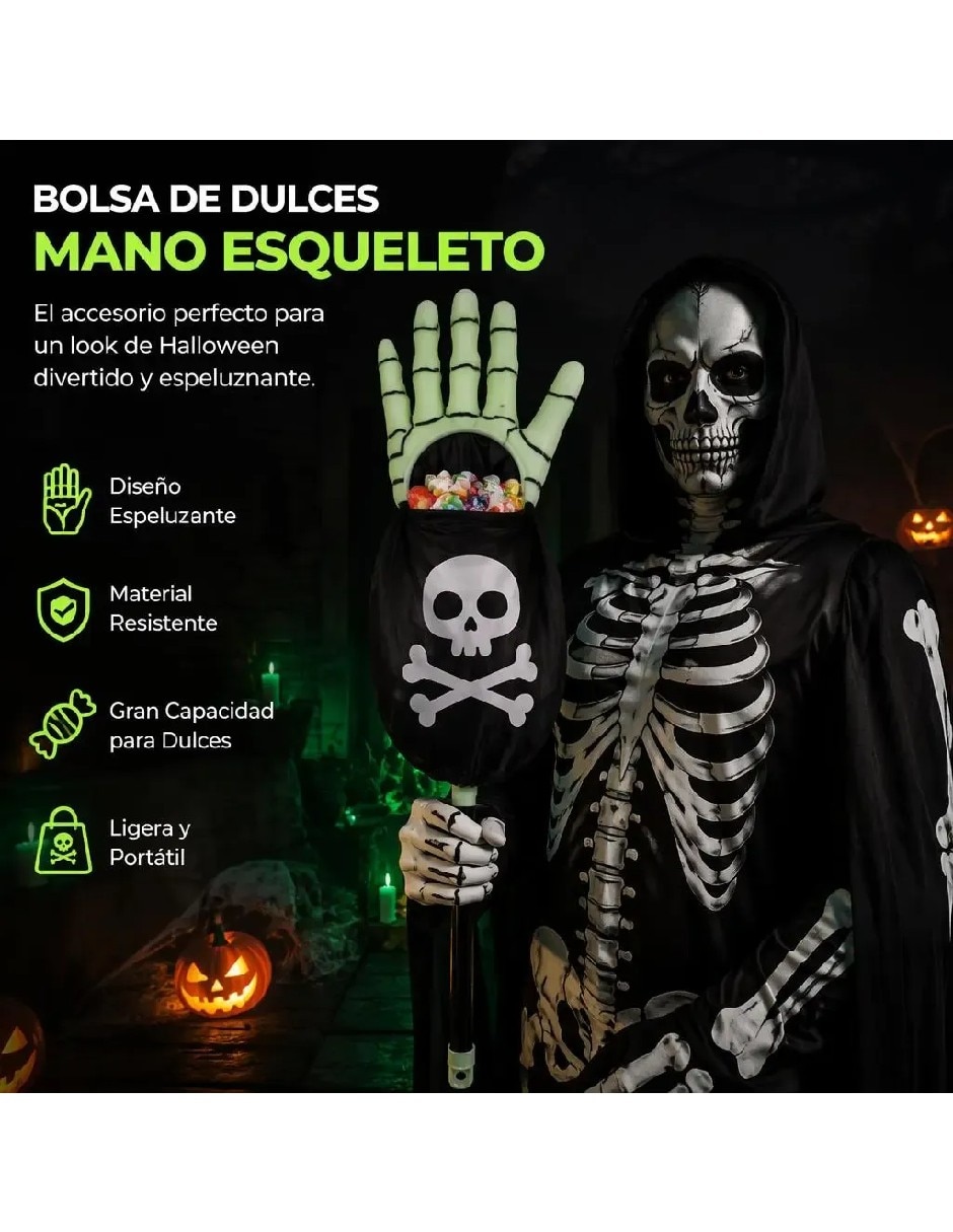 Bastón para disfraz con mano de esqueleto para dulces de halloween 2
