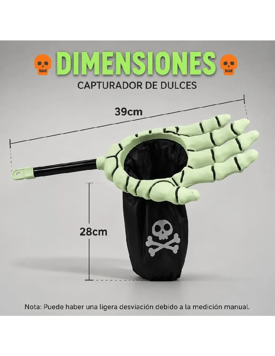 Bastón para disfraz con mano de esqueleto para dulces de halloween 5