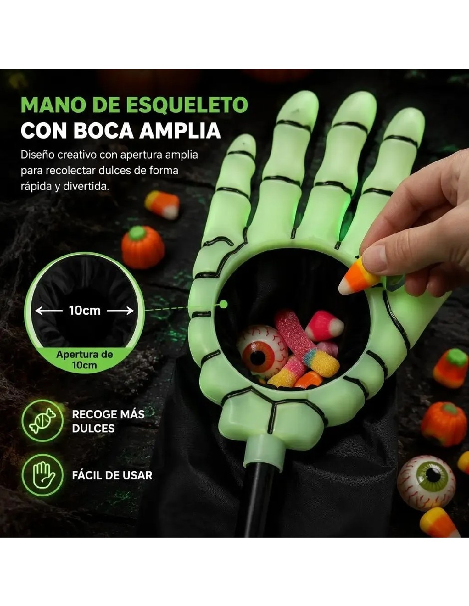 Bastón para disfraz con mano de esqueleto para dulces de halloween 3