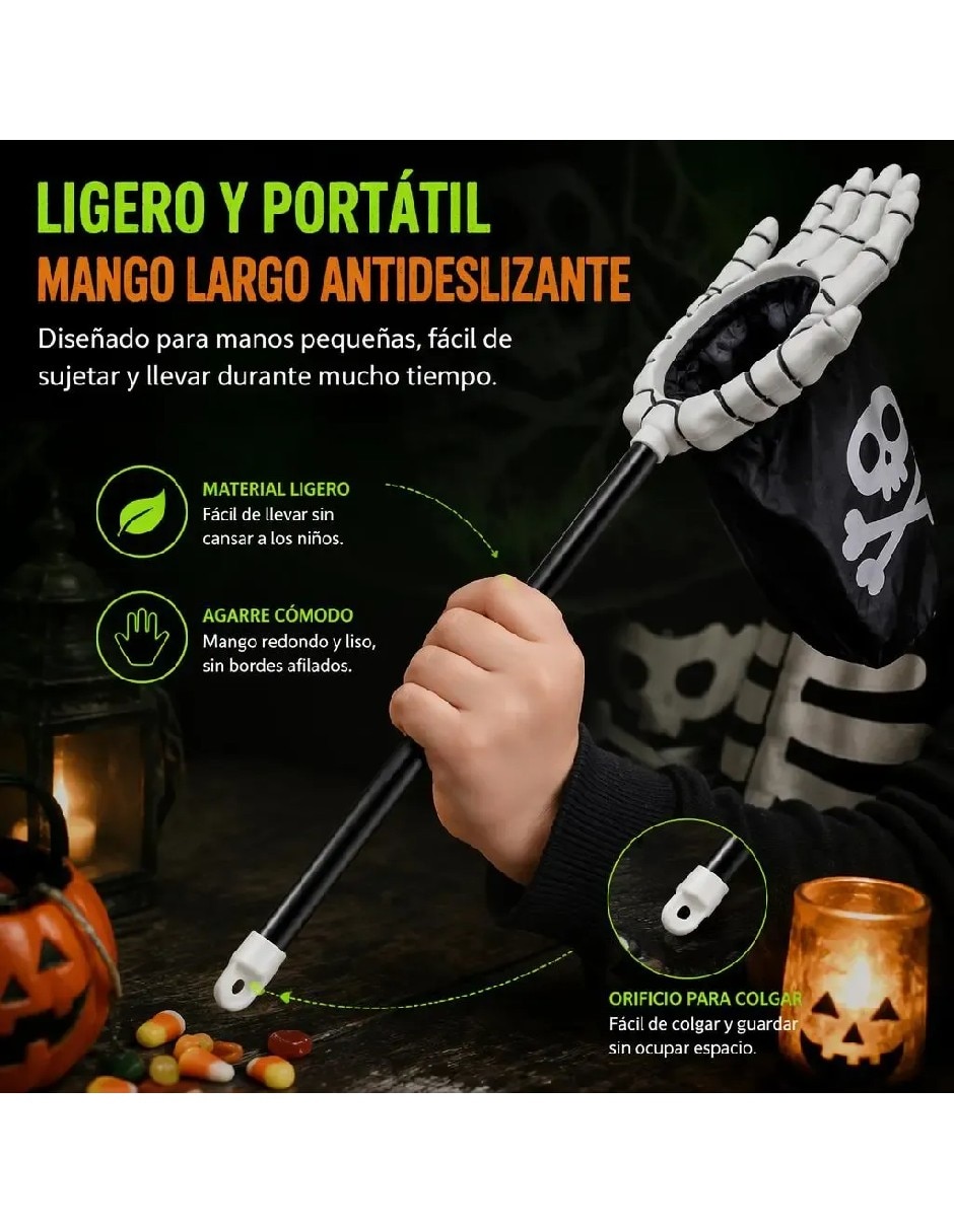 Bastón para disfraz con mano de esqueleto para dulces de halloween 4