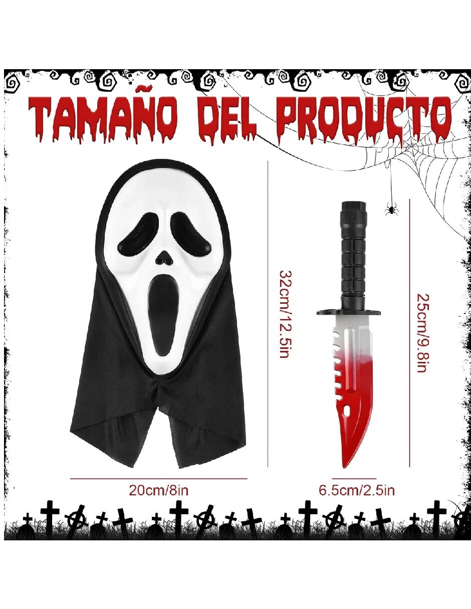 Set de accesorios para disfraz de máscara y cuchillo Ghost face 5