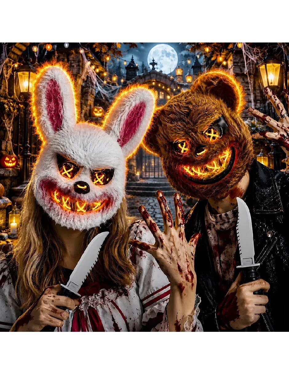Set de máscaraa para disfraz de oso y conejo led halloween 3