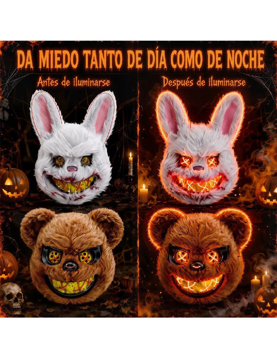 Set de máscaraa para disfraz de oso y conejo led halloween 5
