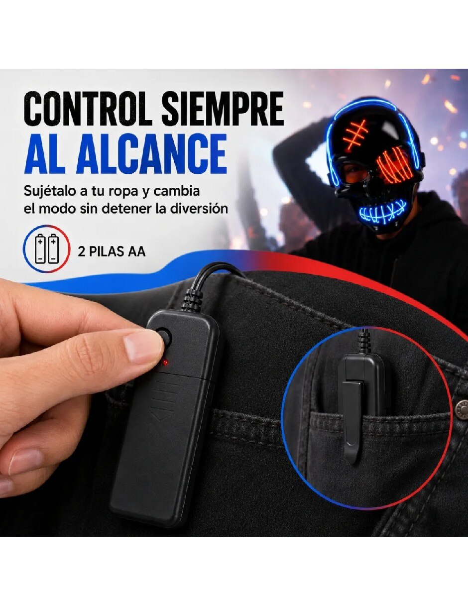 Máscara para disfraz led de calavera 5
