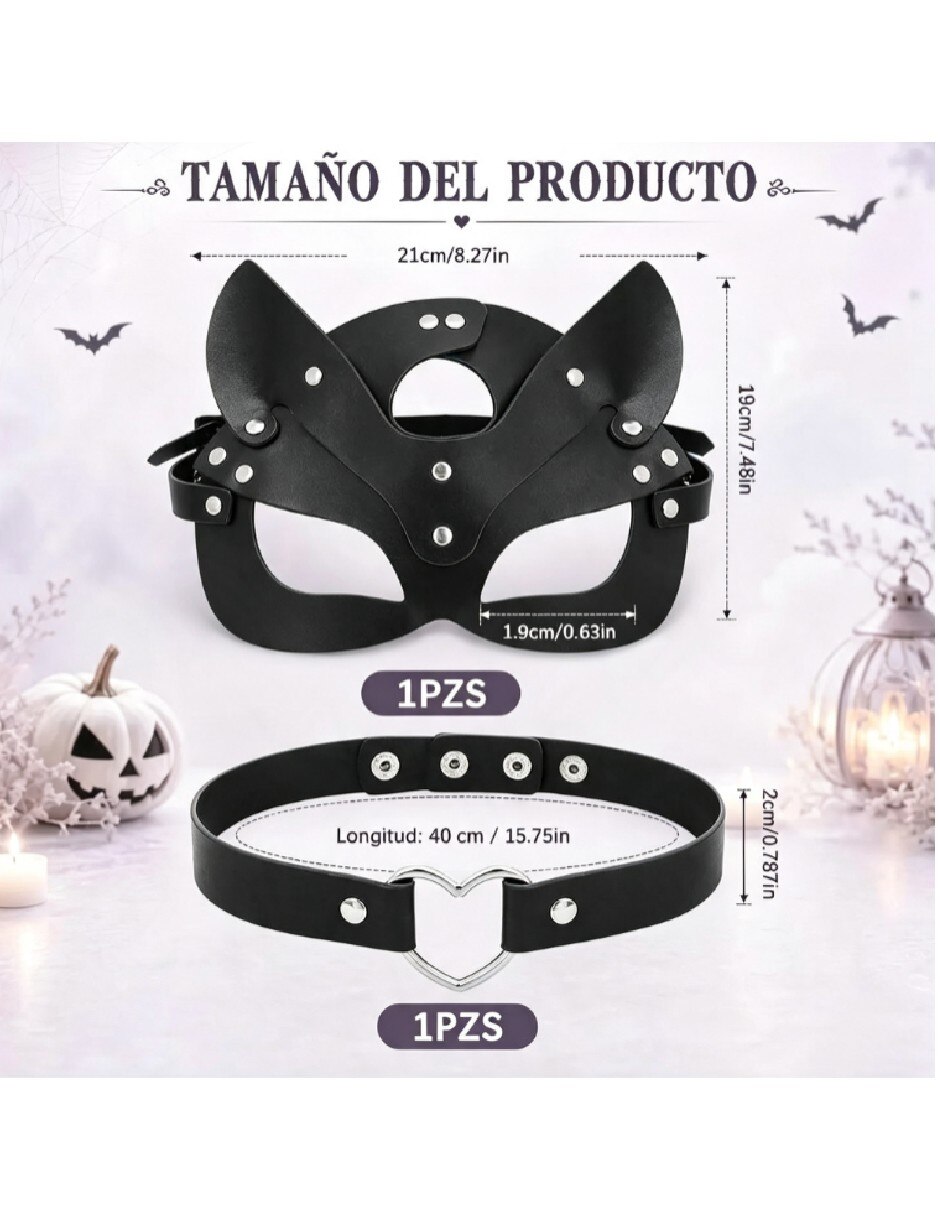 Set de accesorios para disfraz de antifáz y gargantilla Gatúbela 4